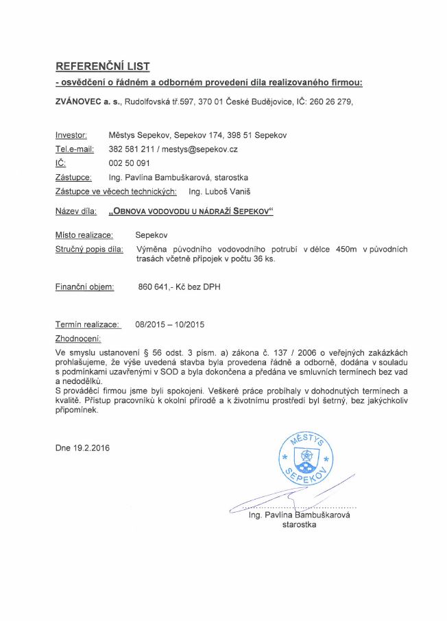 Obnova vodovodu Sepekov